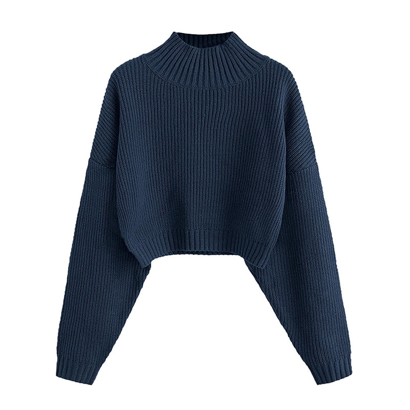 ZhiKnit Women's Cropped Turtleneck Sweater Lantern Sleeve Ribbed Knit Pullover Sweater Jumper