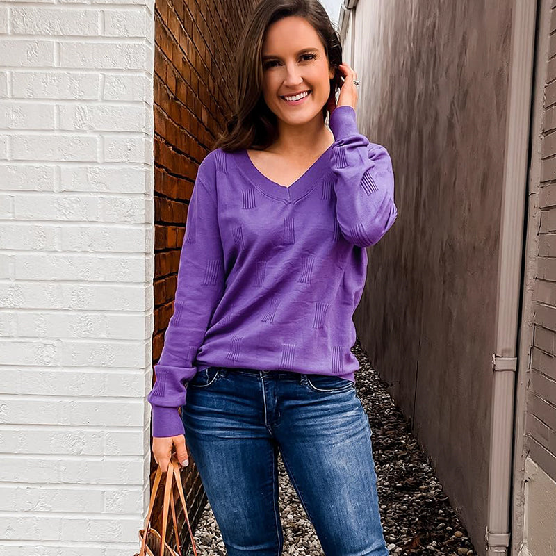 ZhiKnit Women's Soft V Neck Long Sleeve Fall Casual Regular Fit Sweater Tops