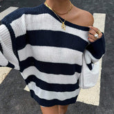ZhiKnit Women's 2025 Fall Long Sleeve Oversized Striped Color Block Comfy Loose Crew Neck Knitted Pullover Sweater
