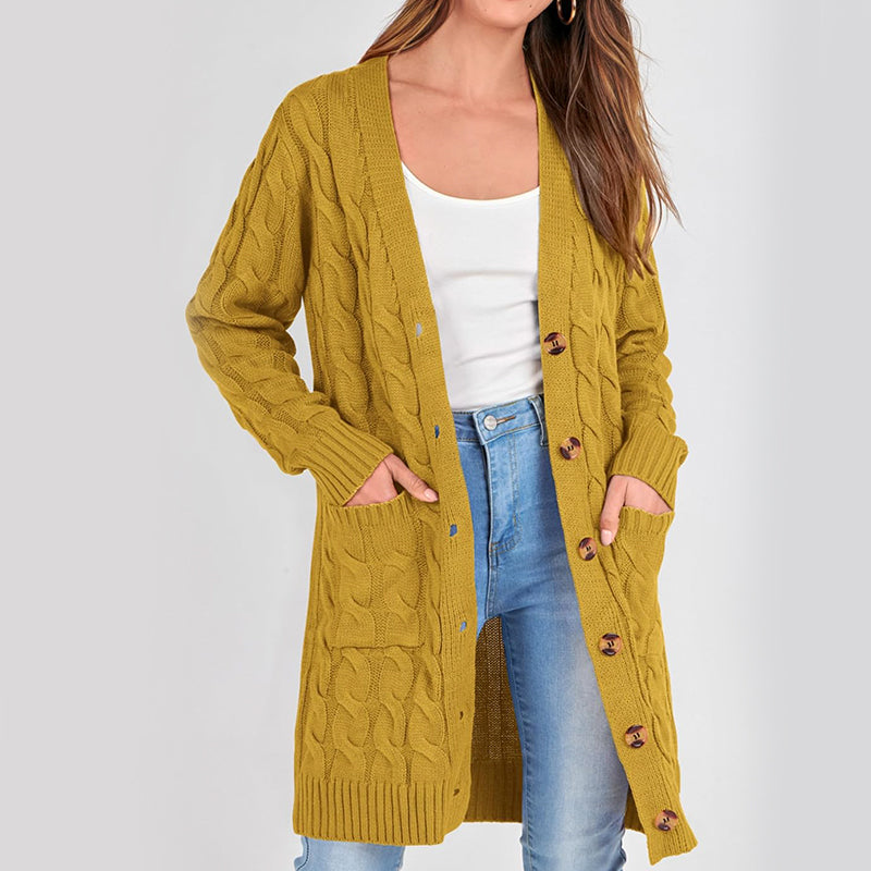 ZhiKnit Long Sleeve Cable Knit Long Cardigan for Women 2025 Fall Winter Chunky Open Front Button Sweaters with Pockets