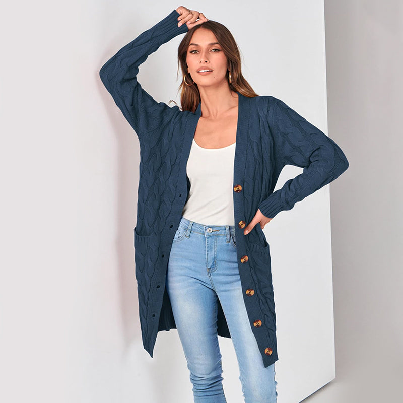 ZhiKnit Long Sleeve Cable Knit Long Cardigan for Women 2025 Fall Winter Chunky Open Front Button Sweaters with Pockets