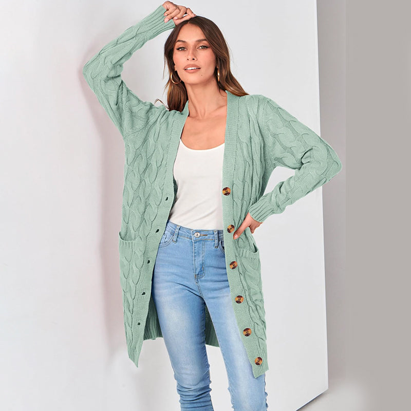 ZhiKnit Long Sleeve Cable Knit Long Cardigan for Women 2025 Fall Winter Chunky Open Front Button Sweaters with Pockets