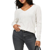 ZhiKnit Women's Soft V Neck Long Sleeve Fall Casual Regular Fit Sweater Tops