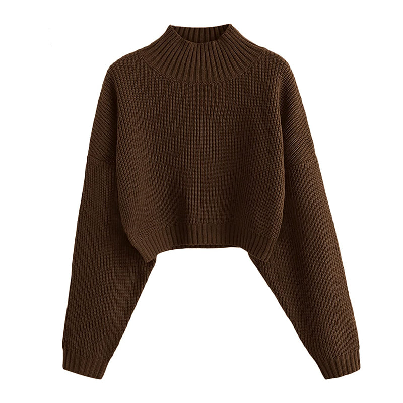 ZhiKnit Women's Cropped Turtleneck Sweater Lantern Sleeve Ribbed Knit Pullover Sweater Jumper