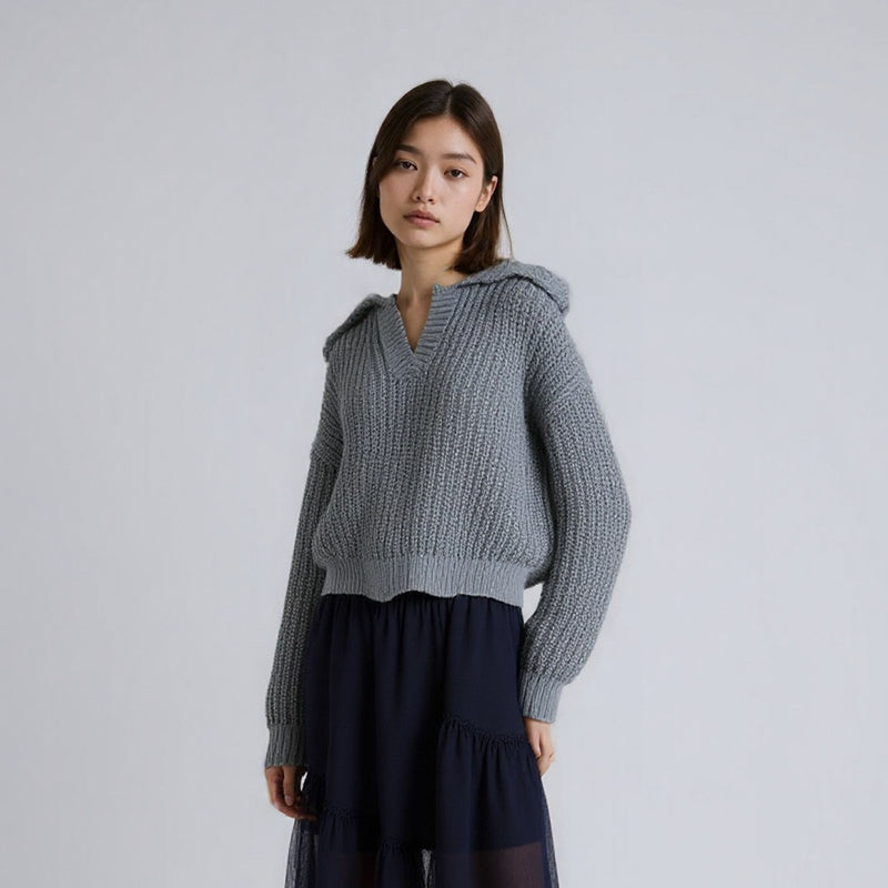 ZhiKnit Women Overized Puff Long Sleeve V Neck Knitted Polo Pullover Sweater Jumper Tops sweater sweaters for women