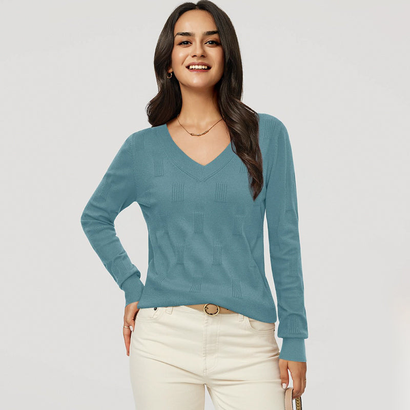 ZhiKnit Women's Soft V Neck Long Sleeve Fall Casual Regular Fit Sweater Tops