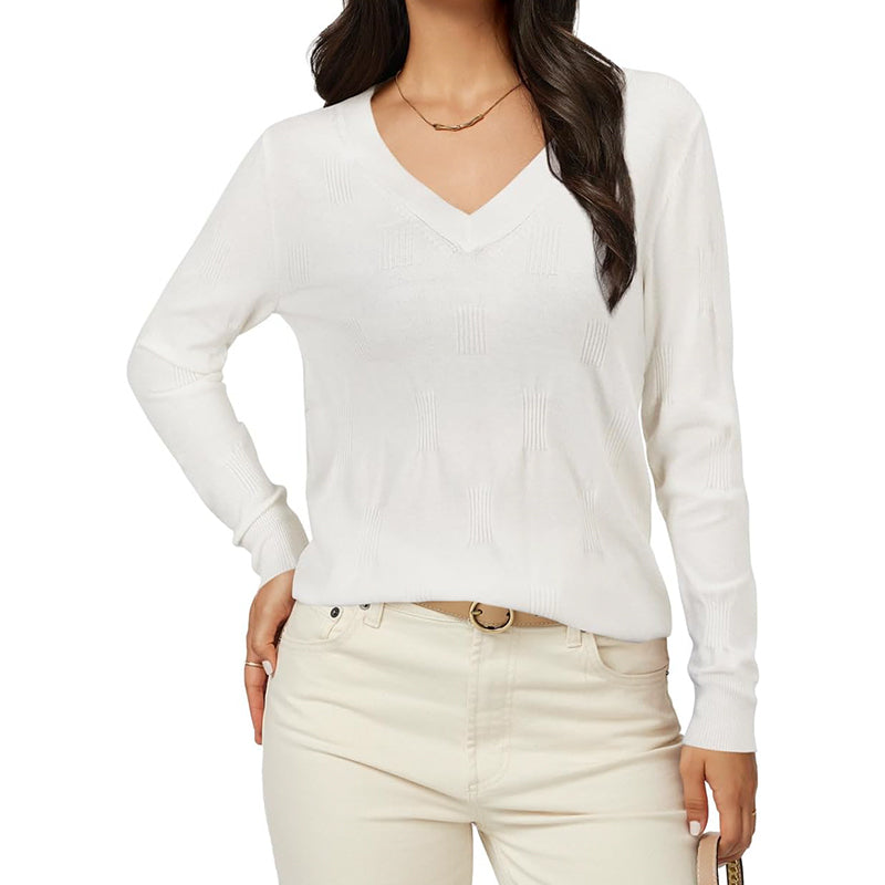 ZhiKnit Women's Soft V Neck Long Sleeve Fall Casual Regular Fit Sweater Tops