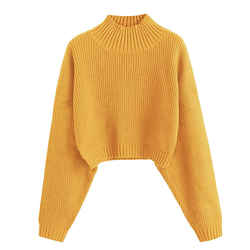 ZhiKnit Women's Cropped Turtleneck Sweater Lantern Sleeve Ribbed Knit Pullover Sweater Jumper