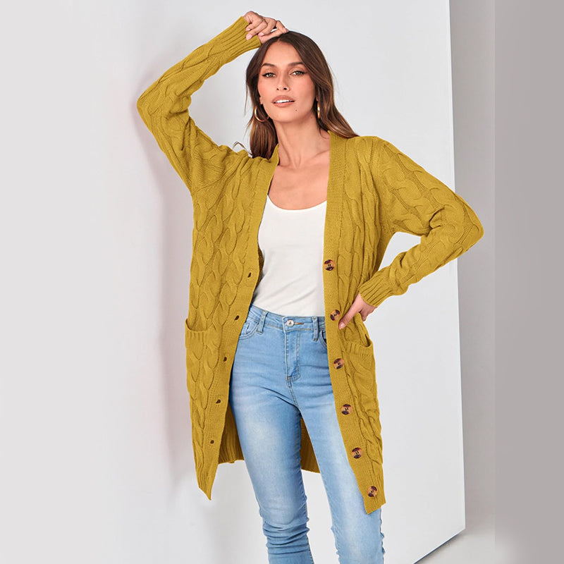 ZhiKnit Long Sleeve Cable Knit Long Cardigan for Women 2025 Fall Winter Chunky Open Front Button Sweaters with Pockets