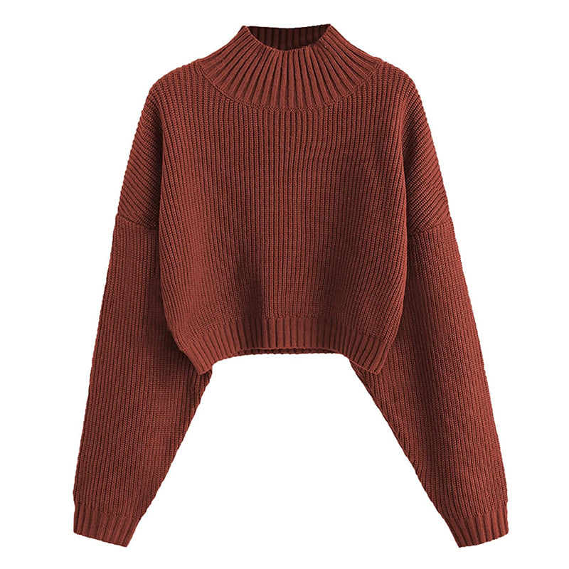 ZhiKnit Women's Cropped Turtleneck Sweater Lantern Sleeve Ribbed Knit Pullover Sweater Jumper