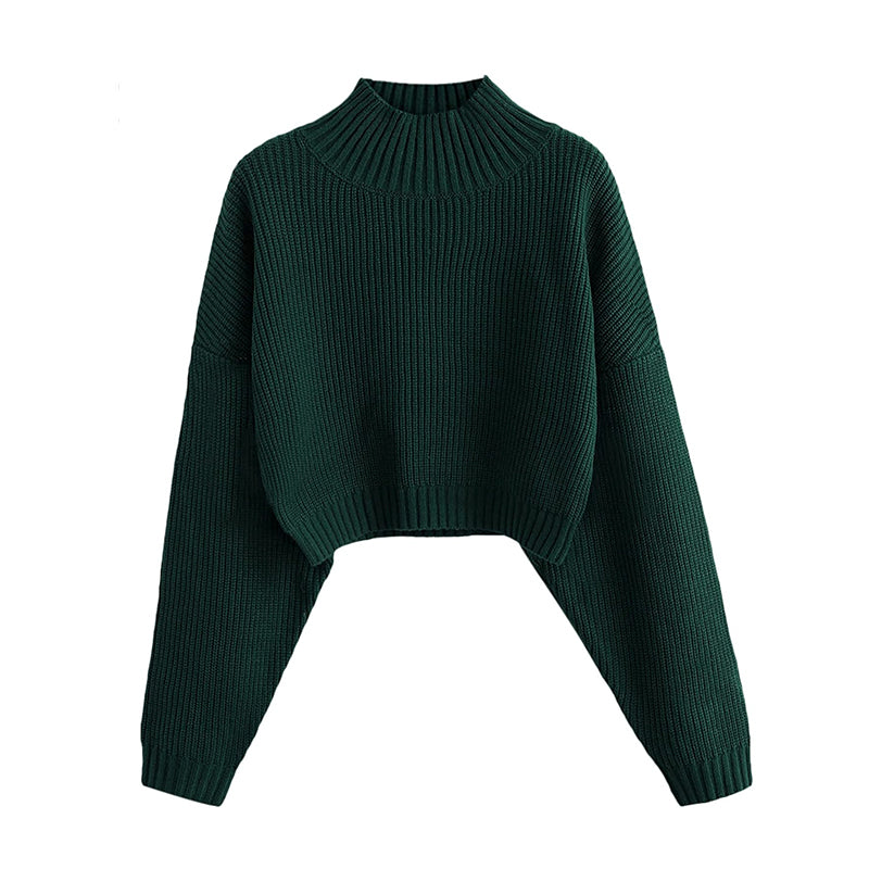 ZhiKnit Women's Cropped Turtleneck Sweater Lantern Sleeve Ribbed Knit Pullover Sweater Jumper