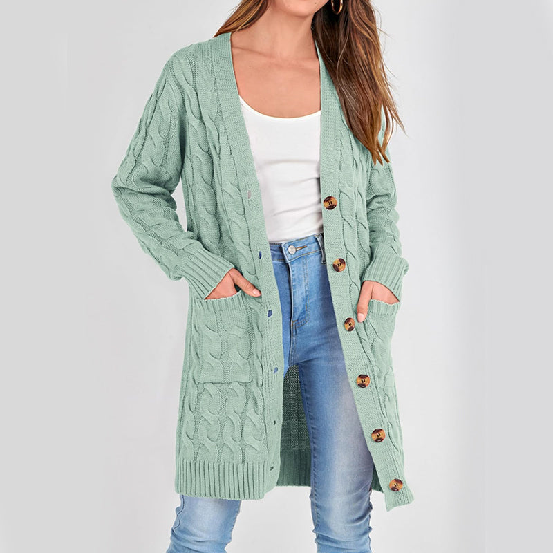 ZhiKnit Long Sleeve Cable Knit Long Cardigan for Women 2025 Fall Winter Chunky Open Front Button Sweaters with Pockets