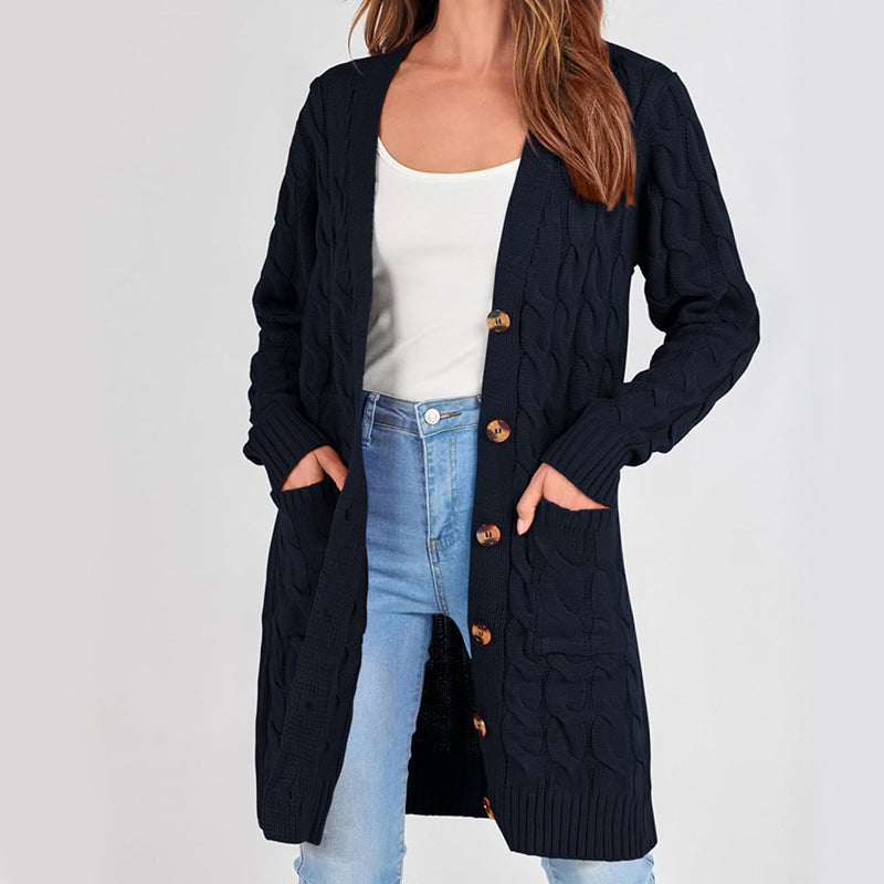 ZhiKnit Long Sleeve Cable Knit Long Cardigan for Women 2025 Fall Winter Chunky Open Front Button Sweaters with Pockets
