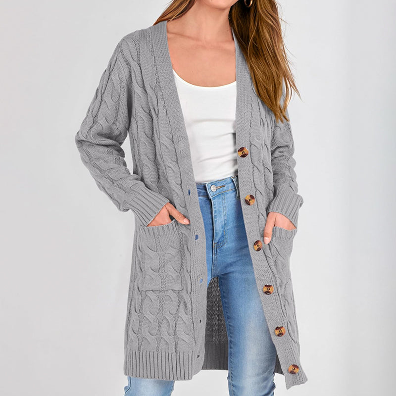 ZhiKnit Long Sleeve Cable Knit Long Cardigan for Women 2025 Fall Winter Chunky Open Front Button Sweaters with Pockets