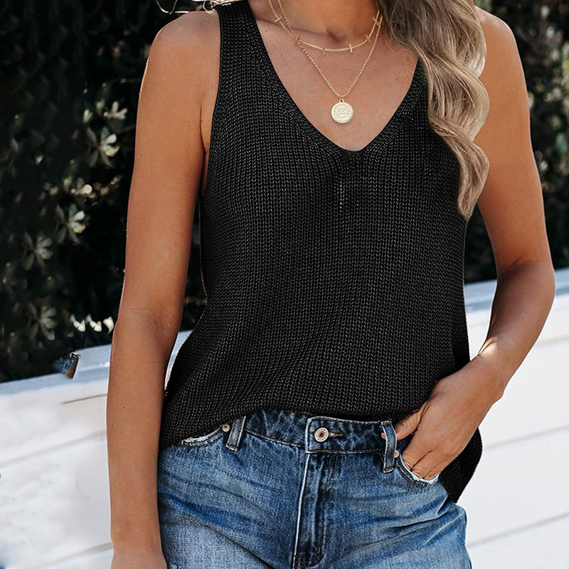 ZhiKnit Womens Summer Sleeveless V Neck Sweater Vest Fall Knitted Loose Cami Tank Tops
