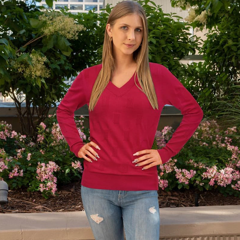 ZhiKnit Women's Soft V Neck Long Sleeve Fall Casual Regular Fit Sweater Tops