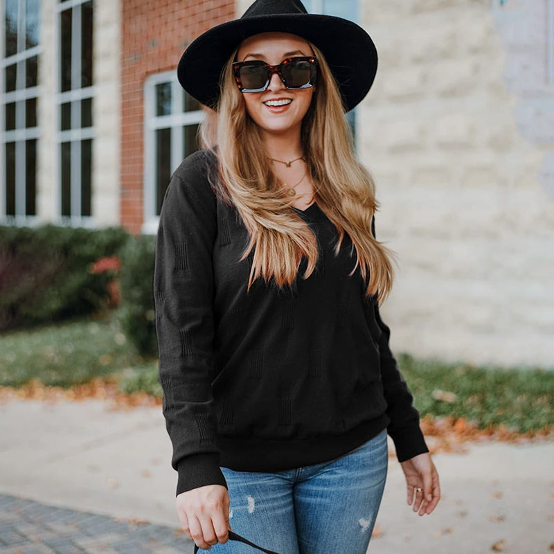ZhiKnit Women's Soft V Neck Long Sleeve Fall Casual Regular Fit Sweater Tops