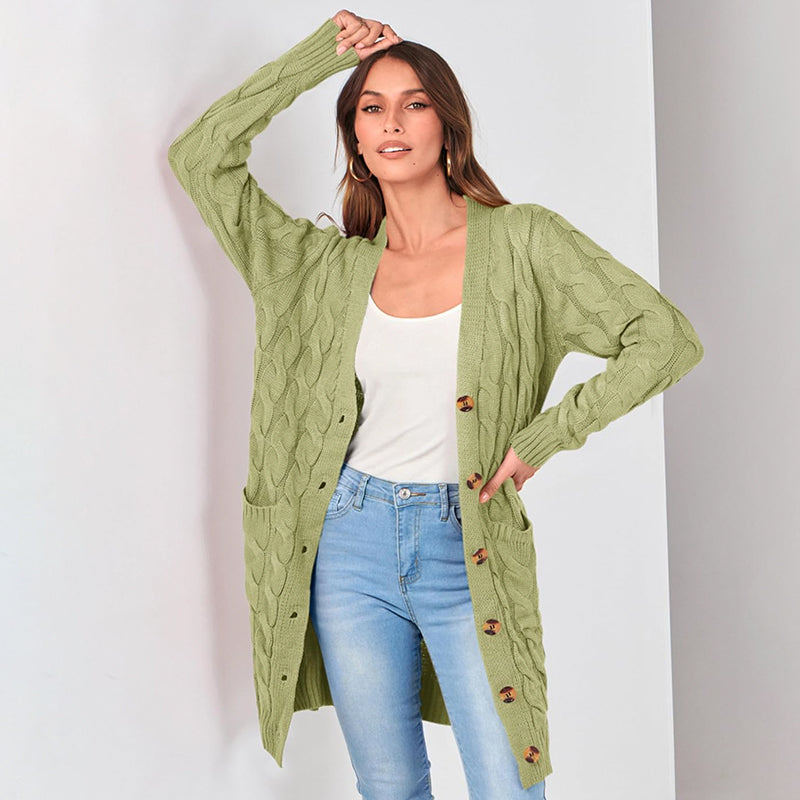 ZhiKnit Long Sleeve Cable Knit Long Cardigan for Women 2025 Fall Winter Chunky Open Front Button Sweaters with Pockets