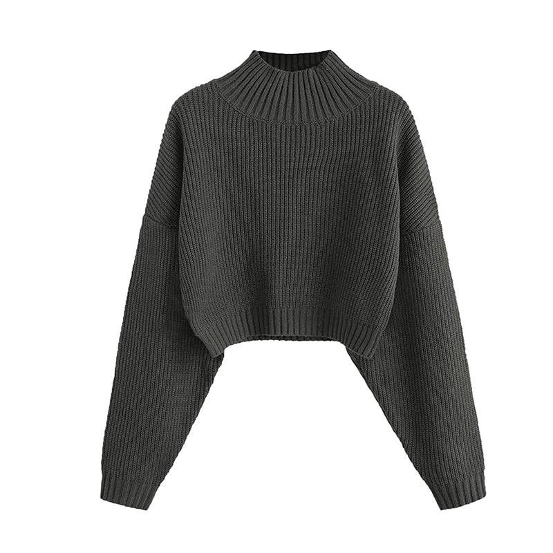 ZhiKnit Women's Cropped Turtleneck Sweater Lantern Sleeve Ribbed Knit Pullover Sweater Jumper