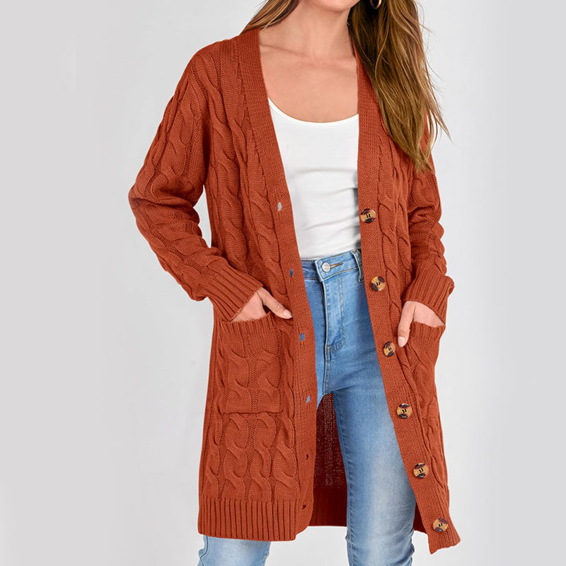 ZhiKnit Long Sleeve Cable Knit Long Cardigan for Women 2025 Fall Winter Chunky Open Front Button Sweaters with Pockets