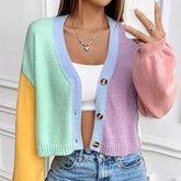 ZhiKnit  Women's Colorful V Neck Open Front Puff Sleeve Sweater Coat 70s Cropped Cardigan Sweaters