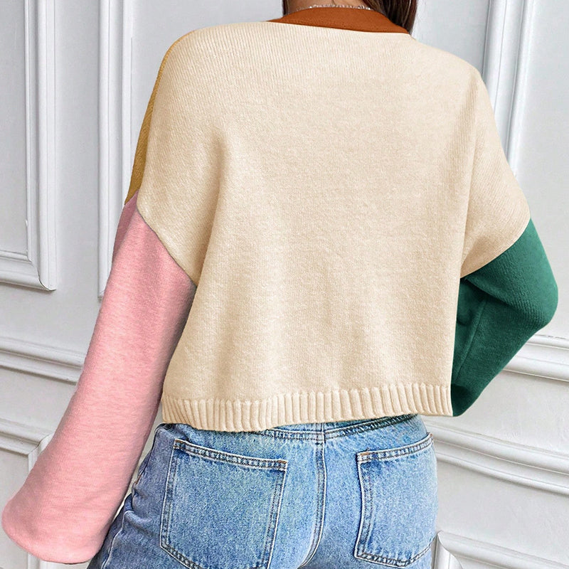 ZhiKnit  Women's Colorful V Neck Open Front Puff Sleeve Sweater Coat 70s Cropped Cardigan Sweaters