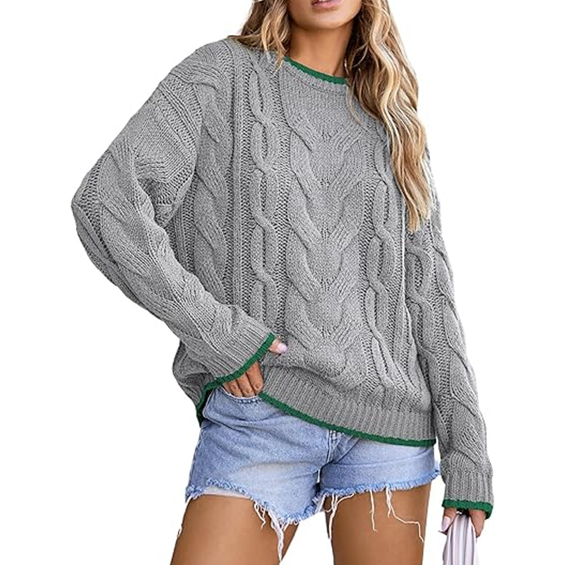 ZhiKnit Sweaters for Women Trendy Crewneck Long Sleeve Color Block Sweater Tops Fall 2025 Chunky Cable Knit Pullover Sweaters
