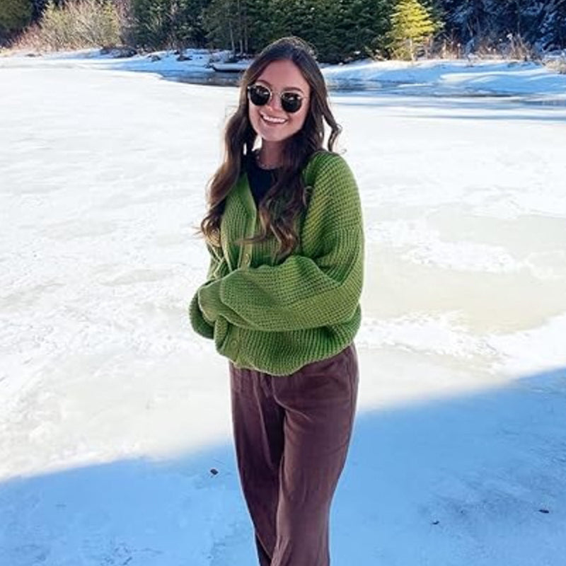 ZhiKnit Cardigan Sweaters for Women 100% Cotton Button-Down Long Sleeve Oversized Knit Outerwear