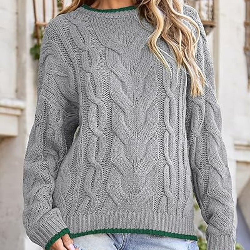 ZhiKnit Sweaters for Women Trendy Crewneck Long Sleeve Color Block Sweater Tops Fall 2025 Chunky Cable Knit Pullover Sweaters