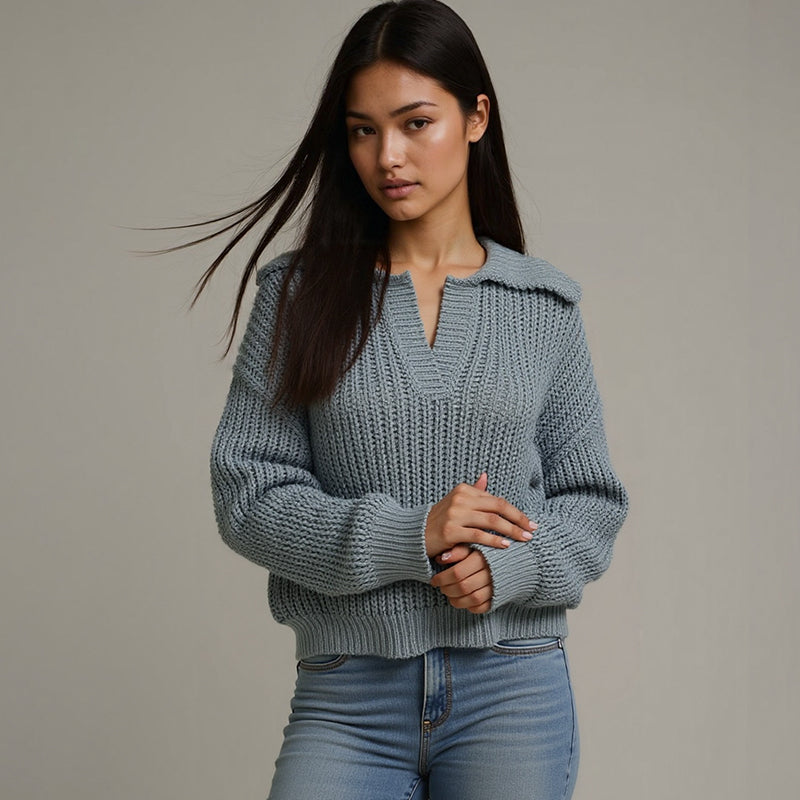 ZhiKnit Women Overized Puff Long Sleeve V Neck Knitted Polo Pullover Sweater Jumper Tops sweater sweaters for women