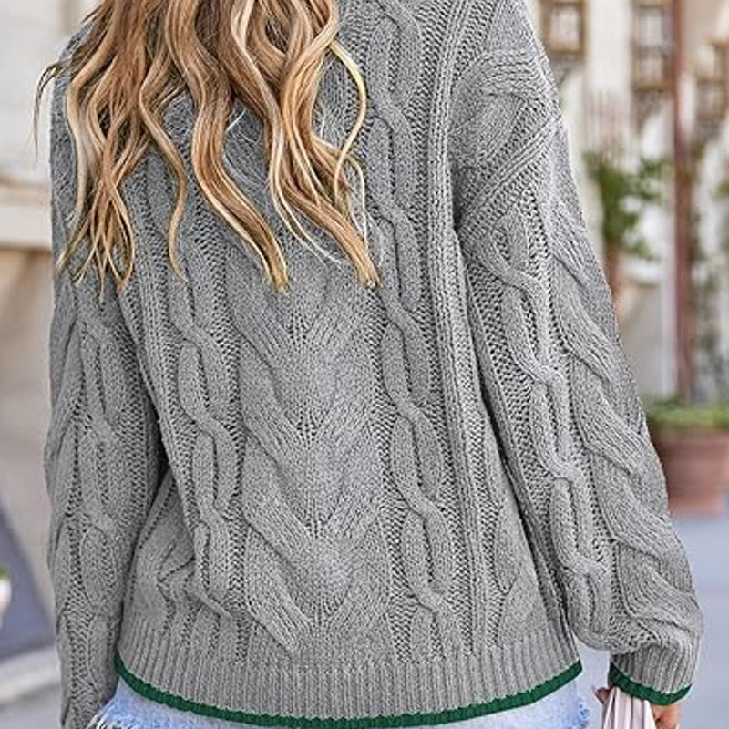 ZhiKnit Sweaters for Women Trendy Crewneck Long Sleeve Color Block Sweater Tops Fall 2025 Chunky Cable Knit Pullover Sweaters