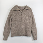 ZhiKnit  Women's zipper lapel cardigan sweater knitted off shoulder autumn hoodie jacket loose fit collar sweater