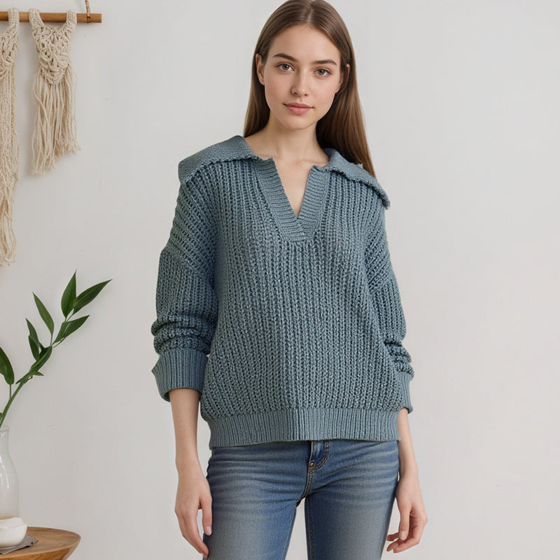 ZhiKnit Women Overized Puff Long Sleeve V Neck Knitted Polo Pullover Sweater Jumper Tops sweater sweaters for women