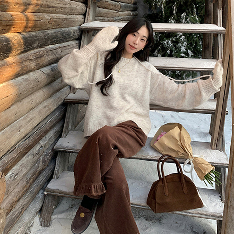 ZhiKnit Women's 2025 Fall Sweaters Casual Crew Neck Long Sleeve Pullover Tops Ribbed Knit Loose Fit Winter Clothes