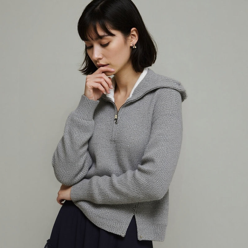 ZhiKnit Quarter Zip Pullover Sweaters for Women Trendy V Neck Long Sleeve Fall Sweaters Solid Knit Chunky Sweater
