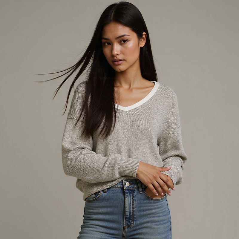 ZhiKnit Womens Sweaters Dressy Casual Long Sleeve V Neck Lightweight Ribbed Knit Wool Pullover Jumper Top