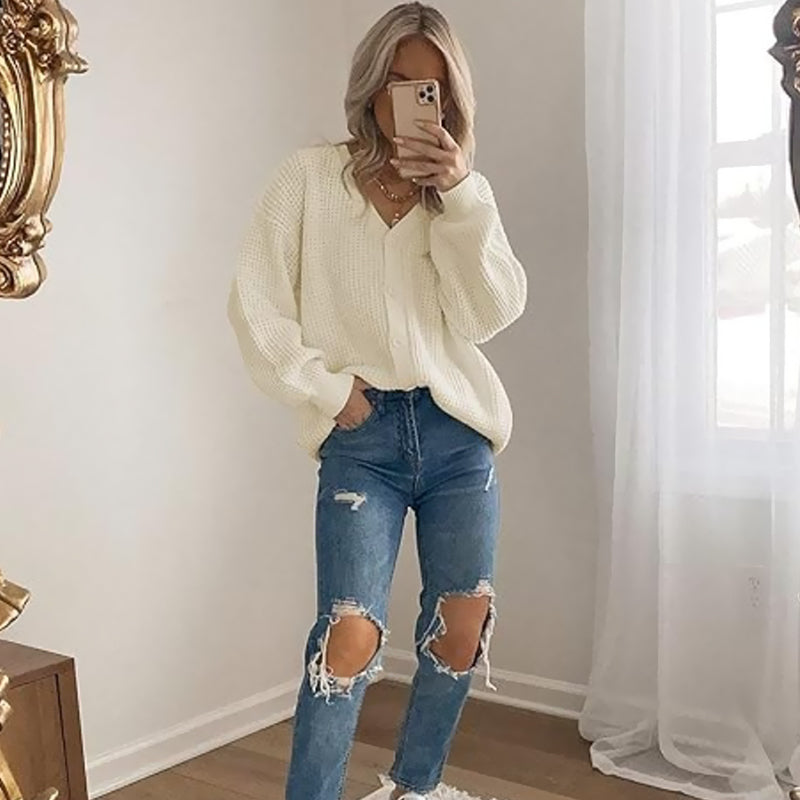 ZhiKnit Cardigan Sweaters for Women 100% Cotton Button-Down Long Sleeve Oversized Knit Outerwear