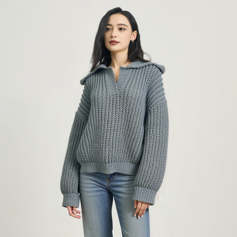 ZhiKnit Women Overized Puff Long Sleeve V Neck Knitted Polo Pullover Sweater Jumper Tops sweater sweaters for women