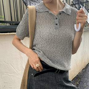 ZhiKnit  Women's Solid Casual Loose Simple Office Pullover Short Sleeve Knit Lapel Tops