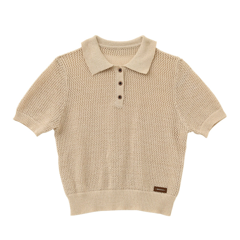 ZhiKnit  Women's Solid Casual Loose Simple Office Pullover Short Sleeve Knit Lapel Tops