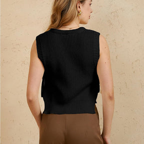 ZhiKnit Women's Tie Side Sweater Vest Tops Split Hem Knitted Sleeveless Crew Neck Tank Fall Top