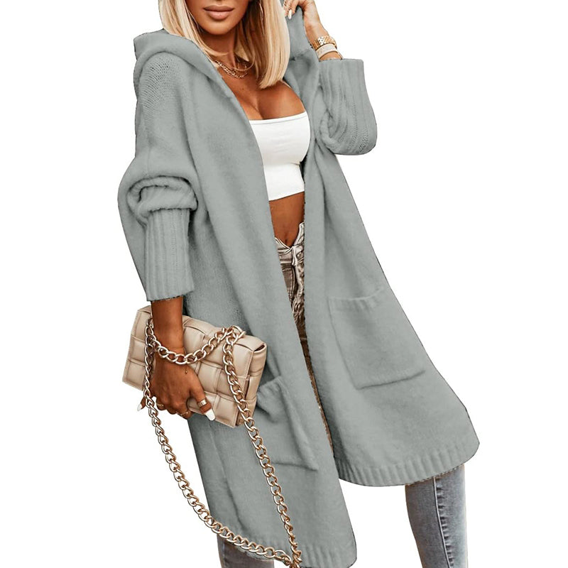 ZhiKnit Womens Long Cardigans Cable Knitted Open Front Oversized Hooded Outerwear Sweater Coat