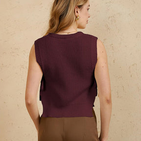 ZhiKnit Women's Tie Side Sweater Vest Tops Split Hem Knitted Sleeveless Crew Neck Tank Fall Top