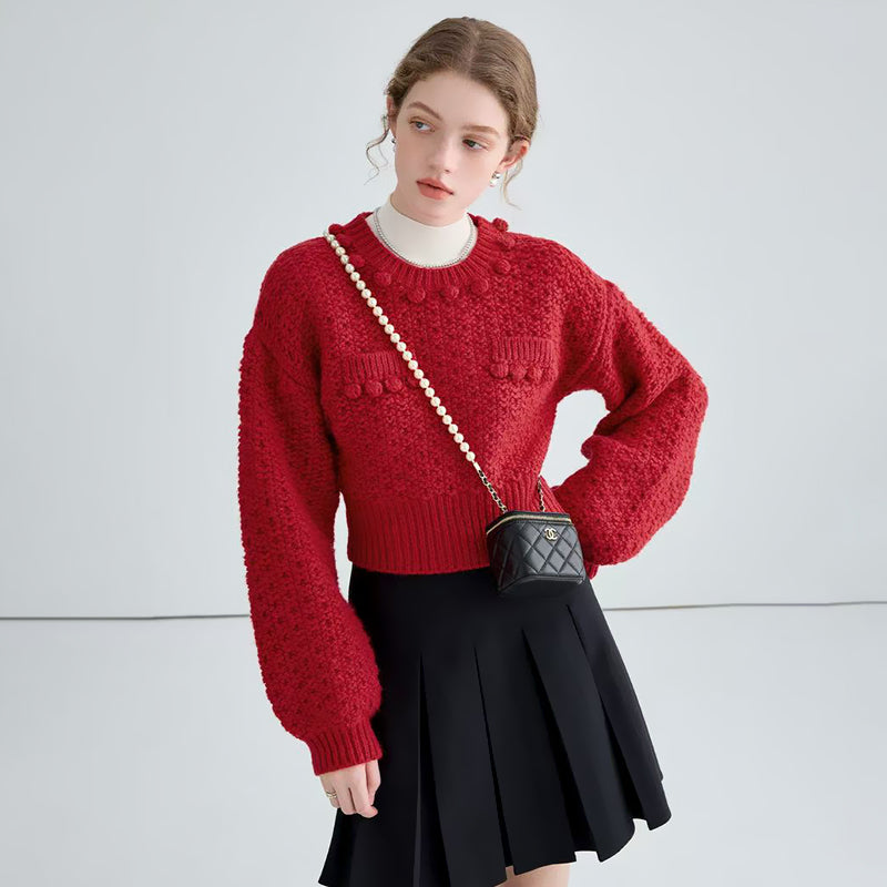 ZhiKnit Womens Turtleneck Sweater Heart Pom Pom Pullover Sweaters Long Sleeve Loose Chunky Knit Sweater Tops