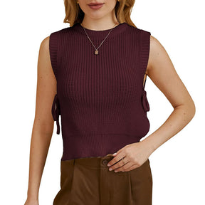 ZhiKnit Women's Tie Side Sweater Vest Tops Split Hem Knitted Sleeveless Crew Neck Tank Fall Top
