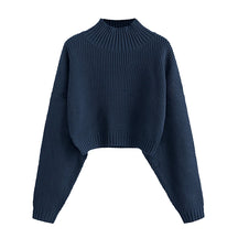 ZhiKnit Women's Cropped Turtleneck Sweater Lantern Sleeve Ribbed Knit Pullover Sweater Jumper