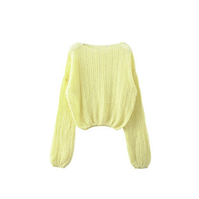 ZhiKnit Women See Through Crew Neck Sheer Mesh Knitted Sweater Solid Basic Long Sleeve Loose Fit Knit Pullover Jumper Top
