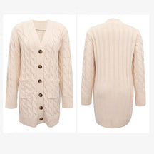ZhiKnit Long Sleeve Cable Knit Long Cardigan for Women 2025 Fall Winter Chunky Open Front Button Sweaters with Pockets