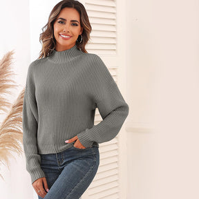 ZhiKnit Women's Cropped Turtleneck Sweater Lantern Sleeve Ribbed Knit Pullover Sweater Jumper