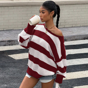 ZhiKnit Women's 2025 Fall Long Sleeve Oversized Striped Color Block Comfy Loose Crew Neck Knitted Pullover Sweater